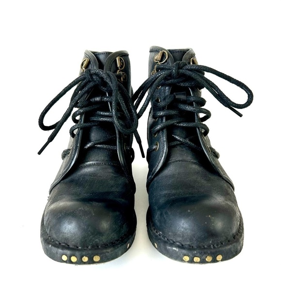 Jeffrey Campbell Rosie Cutout Combat Boots Black Leather Copper Rivets Size 6 - Picture 8 of 16